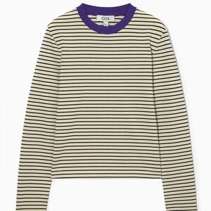 COS Clean Cut Striped Long-sleeved T-Shirt Top with Purple Collar